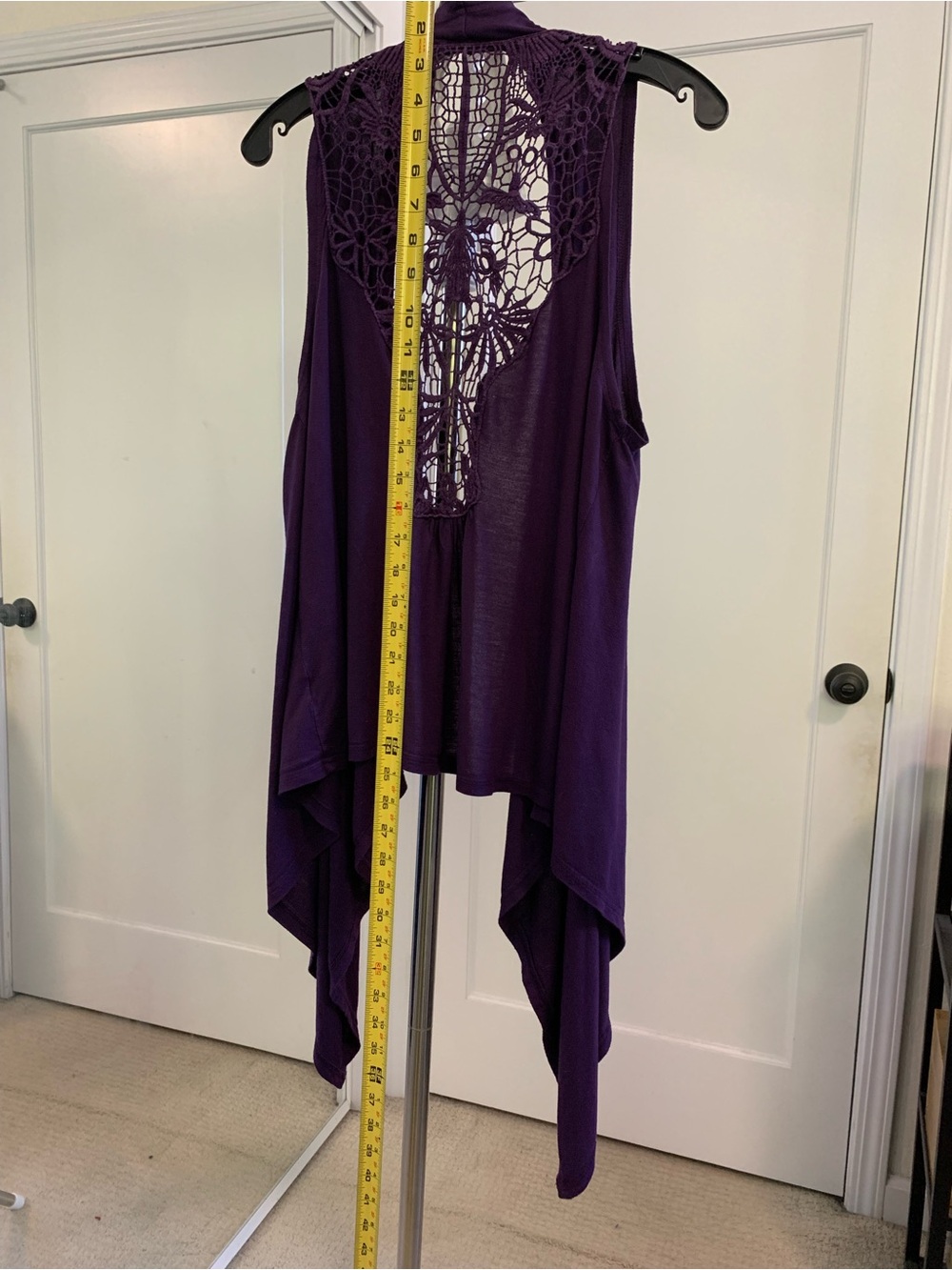 Sleeveless Draped Crochet-Back Vest in Deep Purple Women’s Large Asymmetrical - Picture 13 of 16